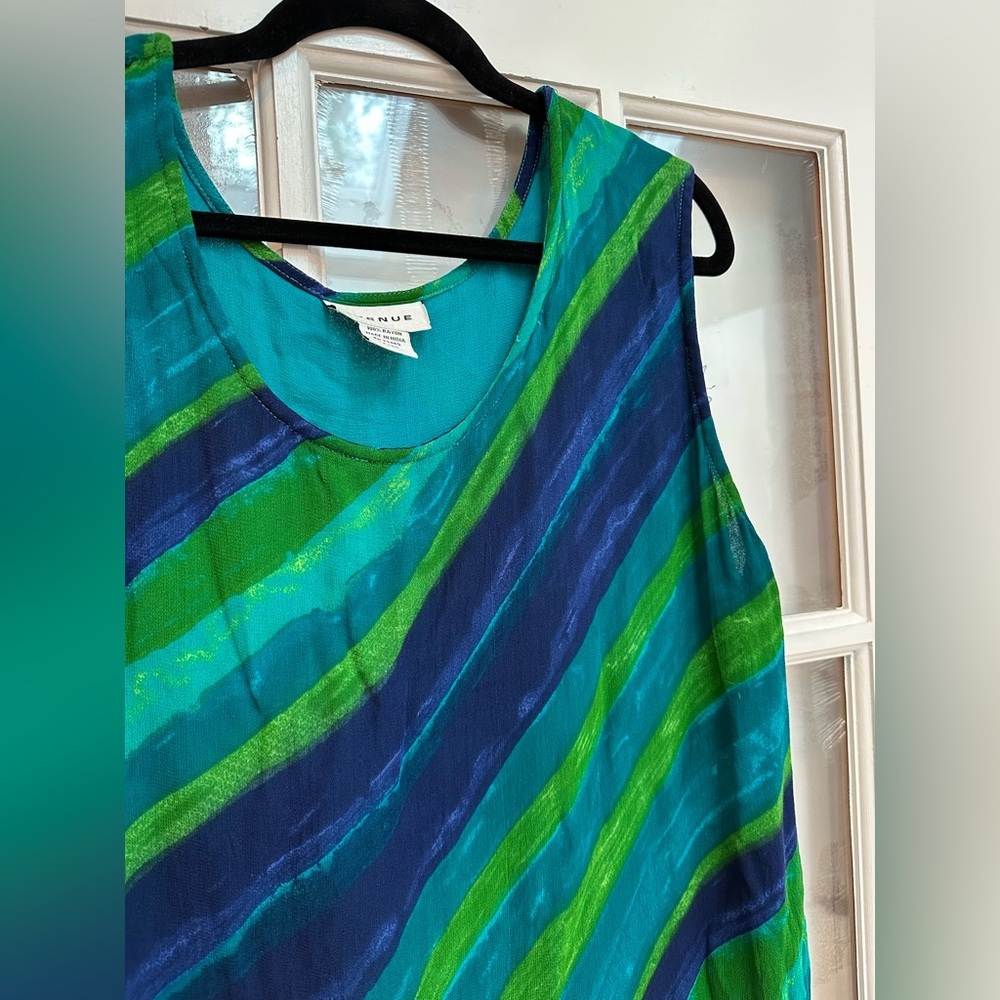 Avenue Teal Blue Green Watercolor Sleeveless Midi Dress Womens Plus Size 18 / 20 - Picture 2 of 9